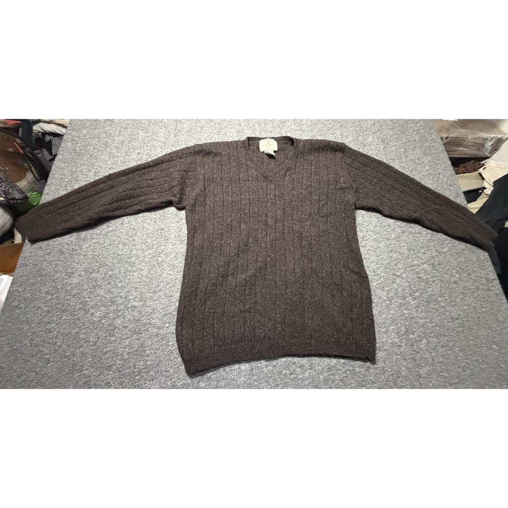 Vintage Express Tricot Sweater Mens Medium Brown Wool Ribbed V-Neck Pullover
